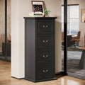 Tribesigns 4-Drawer File Filing Cabinet, Vertical Office File Cabinet,Black | Wooden Filing Cabinet for Legal/A4/Letter Size, Narrow Tall File Storage with Adjustable Hanging Rods for Home Office