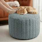 Round Pouf Ottoman Stuffed Corduroy Poufs Foot Rest with Foam Filling Fluffy Pouf Storage Ottoman Relax Stool for Living Room Couch 20 X 15 Inches, Haze Blue