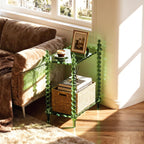Acrylic Side Table 2-Tier, Clear Nightstand with Storage, Narrow Bedside End Table for Small Spaces (Green, 20.6"×10.4“×26”)