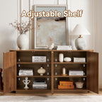 64" Sideboard Buffet Cabinet with Fluted Accent and Adjustable Shelves, Modern Wood Media Console Coffee Bar for Living Room, Kitchen or Dining Room, 64W x 31.5H Inches, Walnut
