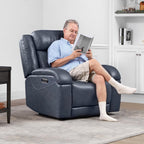 Watson & Whitely Genuine Leather Wall Hugger Power Recliner, Navy Blue