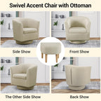 DAZONE Beige Swivel Accent Chair with Ottoman, Comfy Barrel Armchair for Small Spaces, 360° Modern Fabric Lounge Chair for Living Room, Bedroom, Reading Nook, Home Office