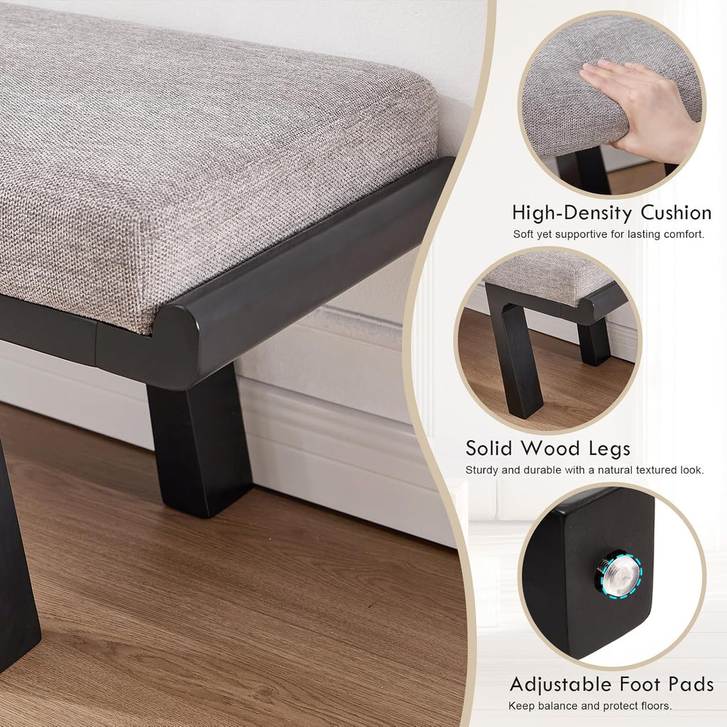 47" Upholstered Entryway Bench with Solid Wood Frame – Mid Century Modern End of Bed Bench, Dining Bench for Kitchen & Living Room, Grey