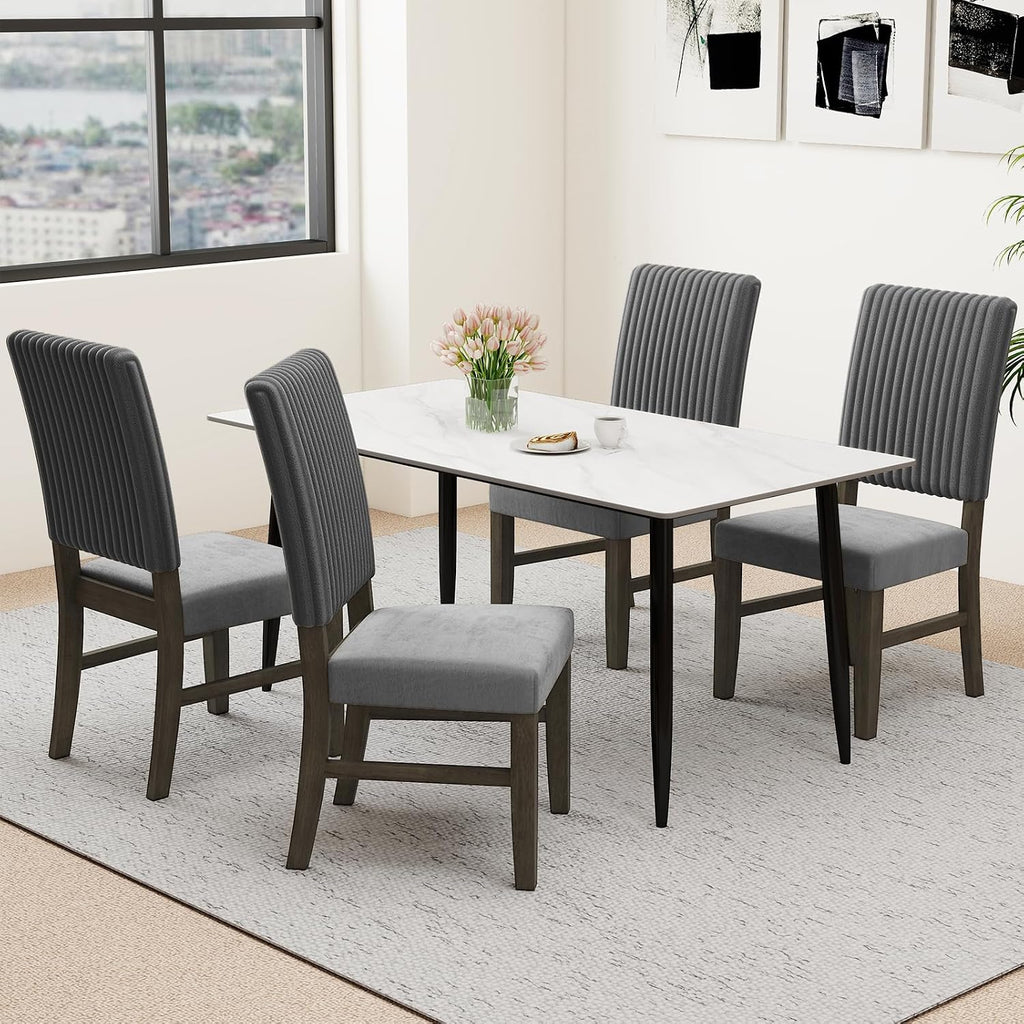 Giantex Dining Chairs Set of 2, Mid-Century Velvet Fabric Upholstered Chairs with Rubber Wood Legs, Thick Padded Seat, High Back, Modern Side Armless Chairs for Kitchen Living Dining Room