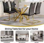 5-Piece 47" Dining Table with 4 PU Leather Chairs, Modern Dining Table Set for 4, Rectangle Kitchen Table with Golden Metal Legs for Dining Room, Kitchen(Black)