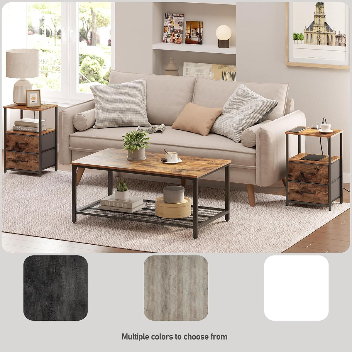 TUTOTAK Nightstands Set of 2, End Table with Charging Station