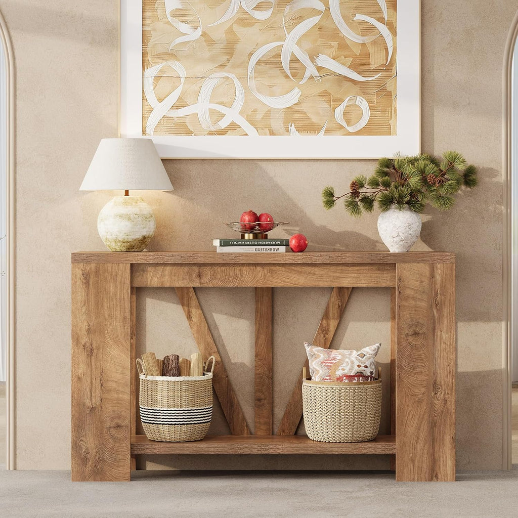 Tohomeor Console Table for Entryway, 47 Inches Narrow Sofa Table Behind The Couch, Farmhouse Wood Entry Table with Storage Shelves for Hallway Foyer Living Room, Rustic Wood Grain