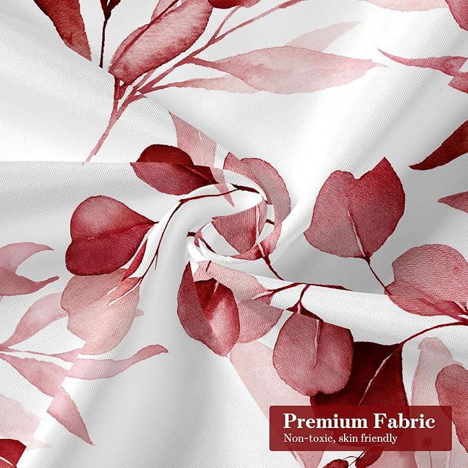 MitoVilla Red Spring Floral Shower Curtain, Modern Plants Botanical Fabric Cloth Shower Curtains for Chic Elegant Bathroom Decor, Summer Watercolor Eucalyptus Leaf, 72x72