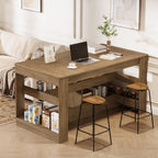 Tribesigns 63 Inch Kitchen Island with Seating and Storage, 3-Tier Farmhouse Stationary Island Table with Large Worktop & Leg Room, Coffee Bar Table with Shelves for Kitchen, Dining Room, Rustic Brown