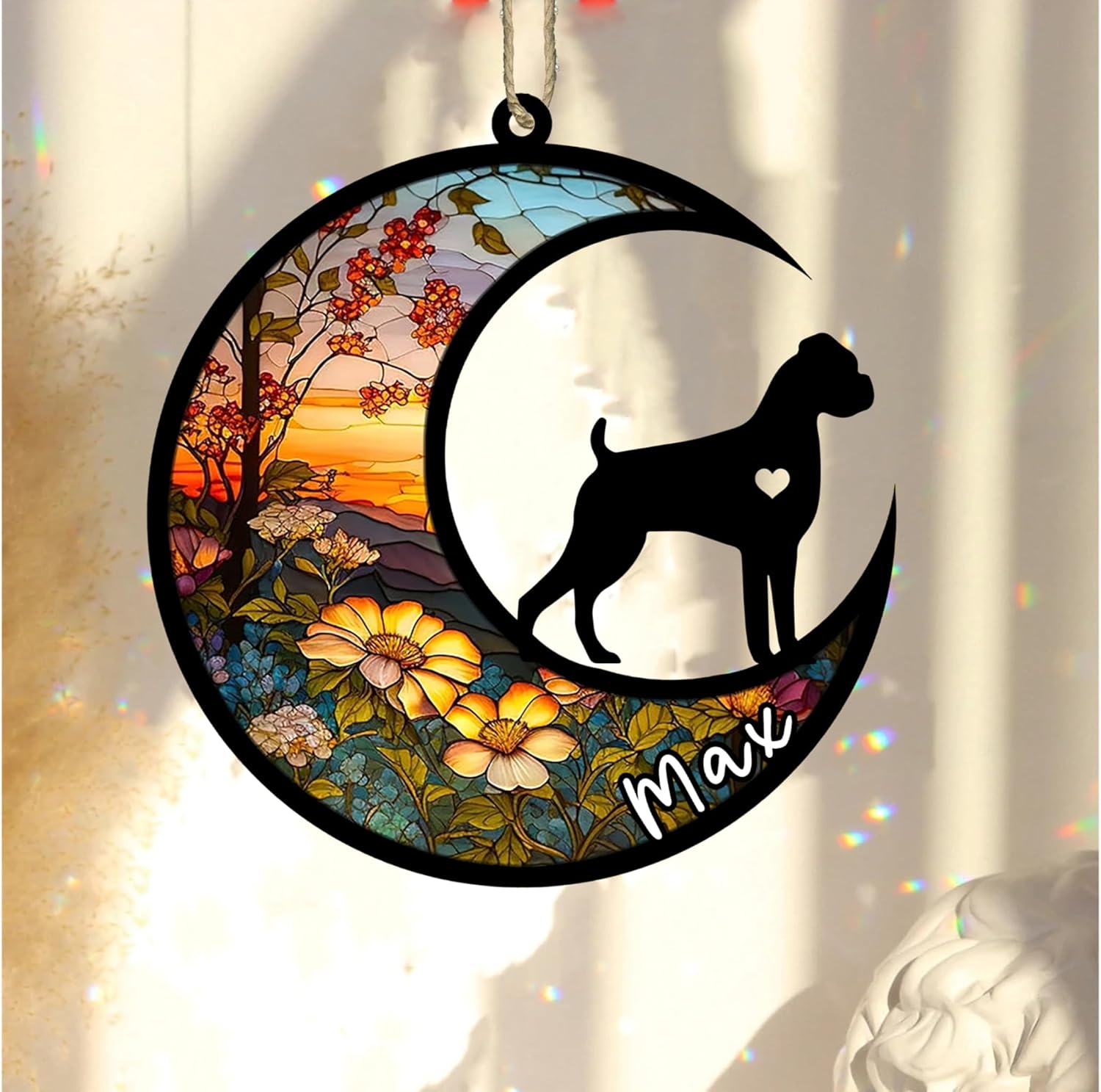 Personalized Dog Memorial, Custom Name Boxer Dog Christmas Ornament with Name, Custom Breeds, Pet Loss Light Catcher, Gifts for Lovers Loss of Pet Sympathy on Mothers Day Christmas