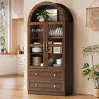 Pamapic Arched Kitchen Pantry Cabinet, 71" Tall Arched Cabinet with Acrylic Doors, Farmhouse Kitchen Storage Cabinet with 2 Large Drawers, Wooden Pantry for Dining Room, Living Room (Brown)
