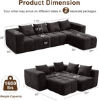 119" Couch, Cloud Sectional Couch with Deep Seat, High-Density Memory Foam and Chaise, Sectional L Shaped Sofa, Couches for Living Room, No Assembly Required Tufted Sofa, Dark Grey