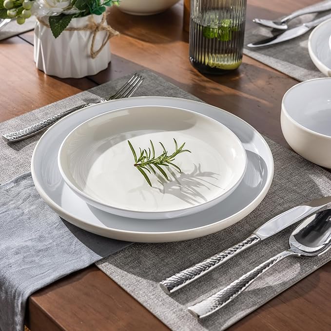 GBHOME 12 Pieces Ceramic Dinnerware Set, Modern White Dish Set for 4，Scratch Resistant Smooth Plates and Bowls Sets，Oven Safe，Microwave & Dishwasher