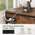 CHOEZON Mini Fridge Stand with Power Outlet, Large Side Table with 2AC and 2 USB Ports, Mobile Beverage Cart with Fabric Drawer for Dorm, Kitchen, Living Room, Rustic Brown and Black TBZ56UBF