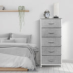 Sorbus Nightstand with 5 Drawers - Bedside Furniture & Night Stand End Table Dresser with Steel Frame, Wood Top, Easy Pull Fabric Bins for Home, Bedroom Accessories, Office & Dorm