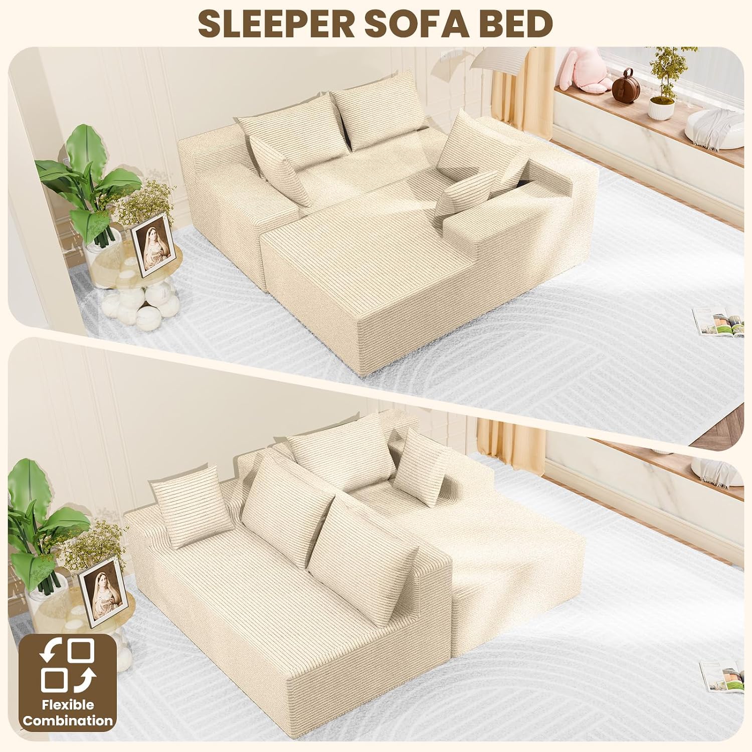 LEVELEVE 107" Cloud Sectional Couch with Deep Seat，Modern Modular Sofa with L-Shape Chaise，No Assembly Required, Upholstered Couches for Living Room Bedroom(Beige,Right Facing Chaise)