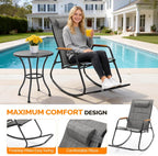 VINGLI Outdoor Rocking Chair, 450lbs Capacity Portable Outdoor Rocker with Footrest, Hard Armrests, Pillow, All Weather Porch Rocker for Garden, Living Room, Patio, Lawn (Black&Gray, with footrest)