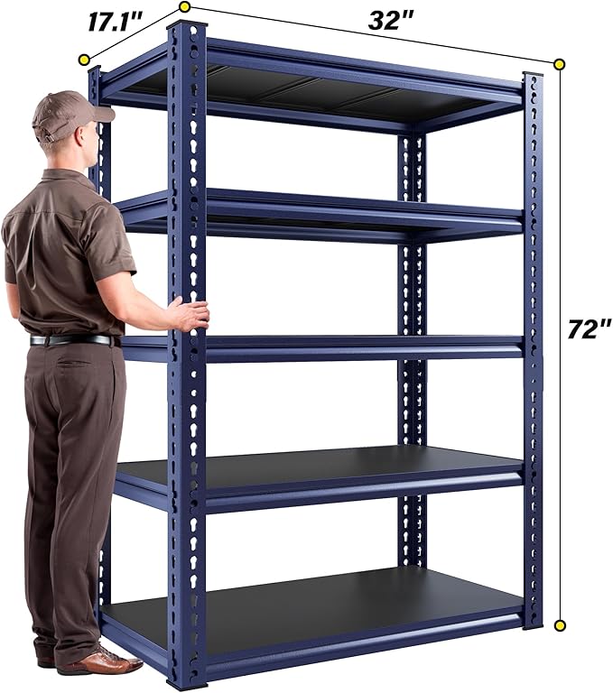REIBII Garage Shelving 72" H Storage Shelves Sturdy Metal Shelves Heavy Duty 5 Tier Metal Shelving for Kitchen Closet Basement Warehouse 72" H x 32" W x 17.1" D Blue