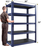 REIBII Garage Shelving 72" H Storage Shelves Sturdy Metal Shelves Heavy Duty 5 Tier Metal Shelving for Kitchen Closet Basement Warehouse 72" H x 32" W x 17.1" D Blue