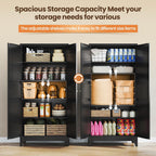 Yizosh Metal Pantry Cabinet, 75" Kitchen Pantry with 2 Door and 4 Adjustable Shelves,Black Metal Pantry Storage Cabinet,Cupboard for Kitchen,Dining Room,Living Room and Bathroom