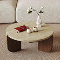 FORRTY Coffee Table,Sofa Table,End Tables, Slate Stone+Solid Wood, Sturdy And Durable,Waterproof And Scratch-resistant,Easy To Install,Suitable For Living Room,Bedroom, Study，balcony Other Spaces(Roun