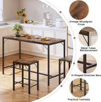 Homeiju Bar Table and Chairs Set, Dining Table with 2 Stools | Space-Saving Pub Table and Chairs, Perfect for Kitchen, Breakfast Nook, Living Room & Small Spaces (Rustic Brown)