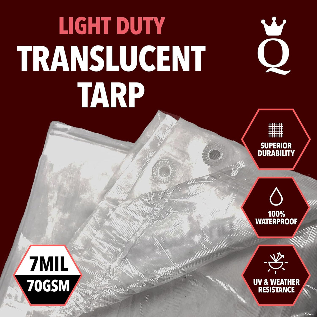 QUEEN OF TARPS | 10x12 Light Duty Tarp Waterproof, 70 GSM is 7 MIL, UV/Tear Resistant Tarp, Camping, Outdoor Furniture, Car, Tents, Painting, Firewood Protection | 10x12, Light Duty