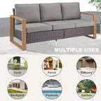 Rilyson Outdoor Couch Wicker Patio Sofa, Rattan Patio Furniture Sofa with Sturdy Frame,All-Weather PE Wicker,Wide Armrest,Deep Seating and Thick Cushions for Deck Porch Garden(Brown/Grey)