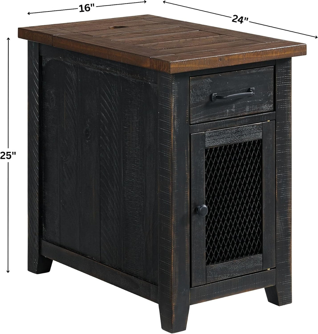 Martin Svensson Home Solid Wood Black and Brown Rustic Chairside End Table with Power and Storage
