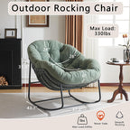 Oversized Outdoor Papasan Rocking Chair with Soft Cushion, Comfy Patio Egg Chair, Wicker Lounge Rocker for Balcony/Porch/Garden, Reinforced All Weather Rattan Frame, 330 lbs Support, Hunter Green