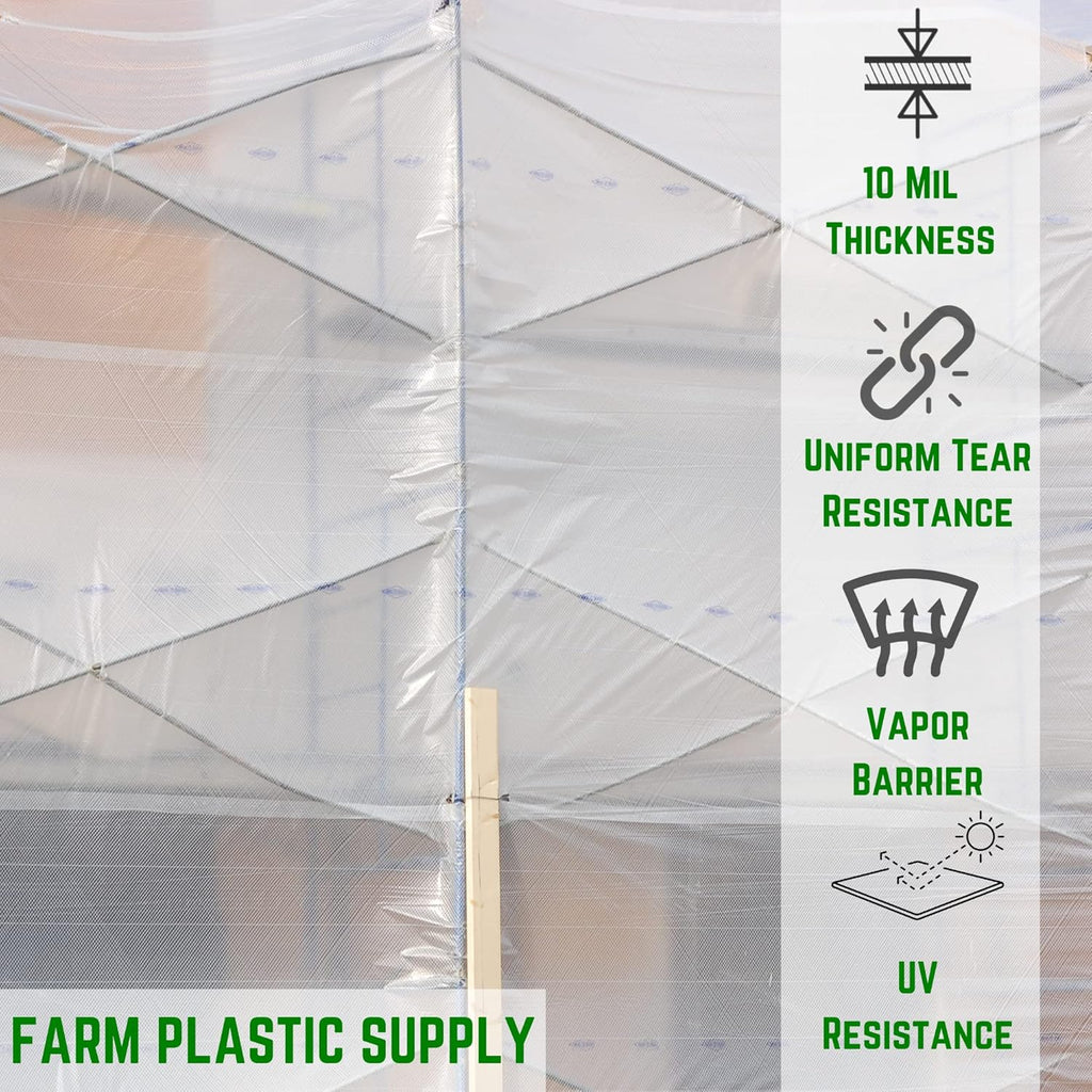 Farm Plastic Supply - Dura Skrim String Reinforced Clear Plastic Sheeting - 10 Mil - (6' x 225') - Reinforced Poly Film Tear Resistant, Weatherproof, Vapor Barrier Polyethylene Roll for Construction