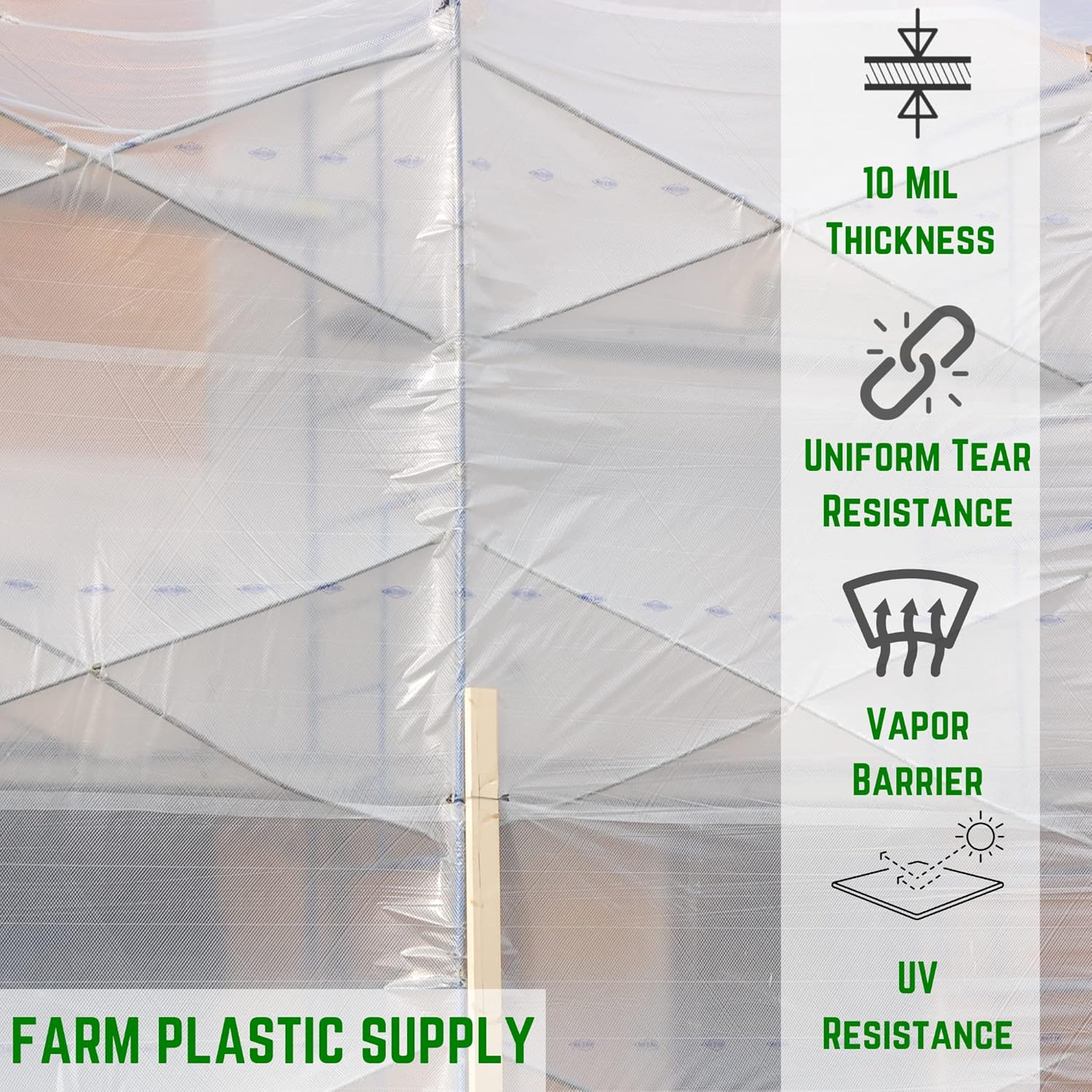 Farm Plastic Supply - Dura Skrim String Reinforced Clear Plastic Sheeting - 10 Mil - (32' x 70') - UV-Rated Extra Heavy Duty Poly Film Tear Resistant, Vapor Barrier Polyethylene Roll for Construction