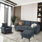 Convertible Sectional Sofa Set, 79" Modern L Shaped Couch, Linen Upholstered 3 Seat Sofa and 35" Accent Chair, Couches for Living Room, Apartment, Dark Grey