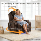 AHMED Dual Motor Power Swivel Rocker Recliner Chair, Velvet Brown | Electric Glider Rocking Chair, Massage & Heat, Cup Holders, LED Lights, USB A/USB C Ports