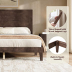 AMERLIFE Queen Size Solid Wood Bed Frame with 48" Headboard Design, Walnut