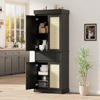 IDEALHOUSE Pantry Cabinet,70" Tall Kitchen Pantry Cabinet with 4 Doors and 3 Adjustable Shelves, Freestanding Cupboard, Modern Storage Cabinet for Bathroom, Dining Room, Living Room， Black Rattan