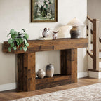 Tribesigns 63" Console Table, Farmhouse 2-Tier Entryway Table with U-Shaped Base, Narrow Long Wood Sofa Table Behind Couch Table for Living Room, Hallway, Foyer, Mix Brown
