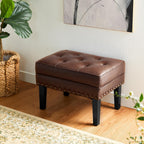 Glitzhome Faux Leather Foot Stool, Mid Century Modern Foot Stools Ottoman, Vintage Ottoman Tufted Square Vanity Seat, Coffee