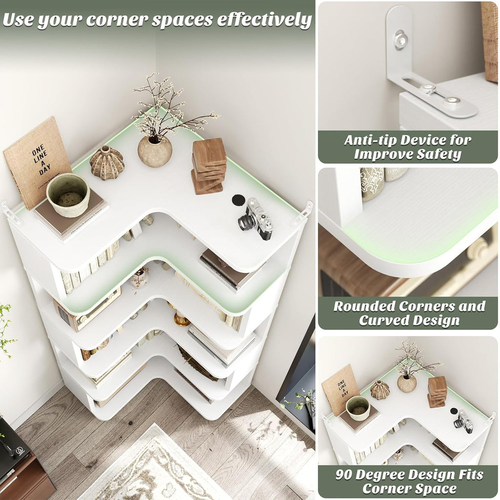 Armocity Corner Book Shelf, 6-Shelf L Shaped Corner Bookshelf with Baffle