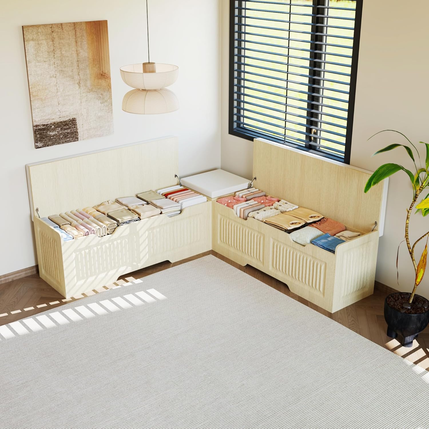 L Shape Bench,Breakfast Nook Bench with Cushion,Backless Corner Dining Bench,Kitchen Dining Nook Benchs with Hidden Storage Space Saving for Dining Room,Cafes,Living Room,Kitchen