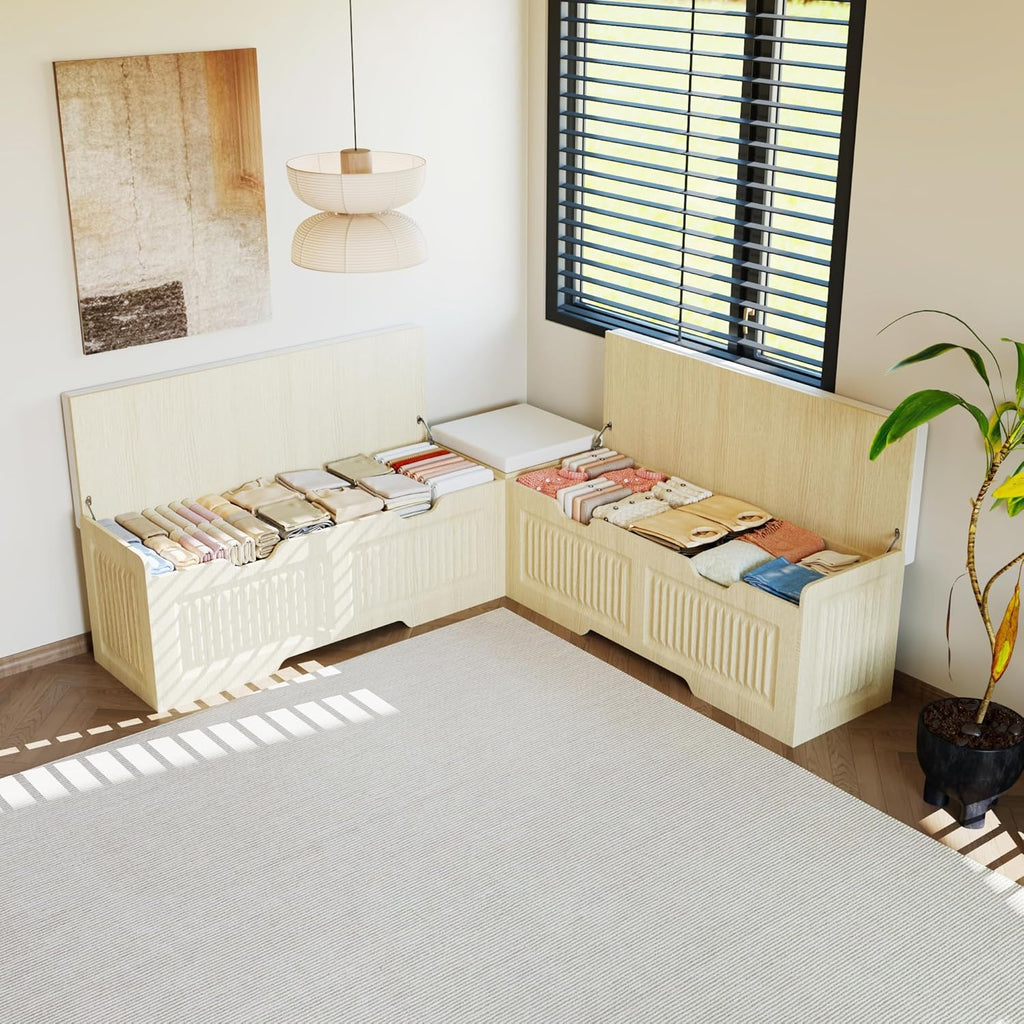 L Shape Storage Bench, Kitchen Breakfast Nook Bench, L Shaped Bench,Backless Corner Bench Nook with Storage,for Entryway,Dining Room,Kitchen (Natural)