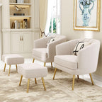 Andeworld Velvet Accent Chair with Ottoman, Barrel Armchair, Beige | Velvet Upholstery Side Chair, Includes Ottoman, Golden Metal Legs, 350 Lb Capacity, Living Room Bedroom Office