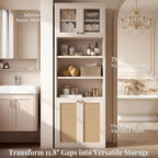 71.7" Bathroom Storage Cabinet, Rattan Tall Freestanding Kitchen Pantry with Doors, Adjustable Shelves and Anti-Tip Devices for Living Room, Dining Room, White