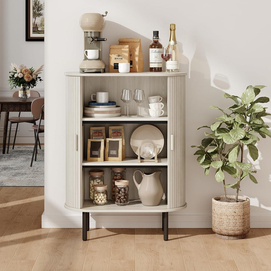 ONBRILL Sideboard Buffet Cabinet with Storage, 44" High Storage Cabinet with Sliding Door & Adjustable Feet, Modern Accent Coffee Bar Cabinet Console Table for Kitchen, Entryway, Natural White