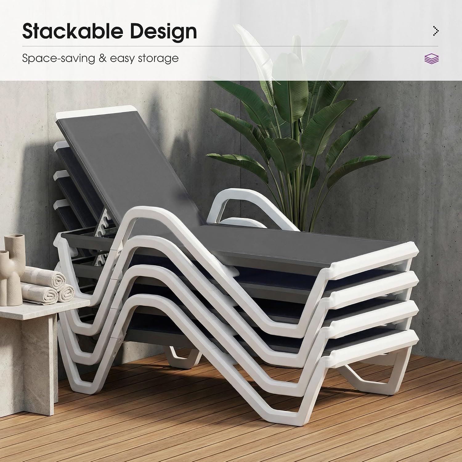 PURPLE LEAF Lounge Chair Outdoor Set of 2 w/Armrest & 1 Table, Dark Grey | Easy Assembly, Clear step-by-step instructions and simple hardware help you set up the lounge chairs in just a few minutes