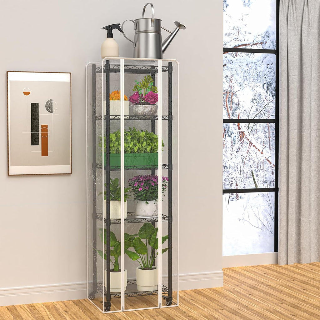Mini 5-Tier Greenhouse for Indoor Outdoor, 15.7" L×11.8" W×62.3" H Portable Greenhouse with Clear PVC Cover and Metal Shelf for Growing Vegetables, Flowers and Seedlings, with Wheels