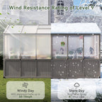 Aoxun 6x12 FT Wood Green House for Outdoors, Polycarbonate Panel Wooden Walk-in Greenhouse Kit with Automatic Temperature Control Roof Vent and Lockable Door, for Outside Backyard Garden, Gray