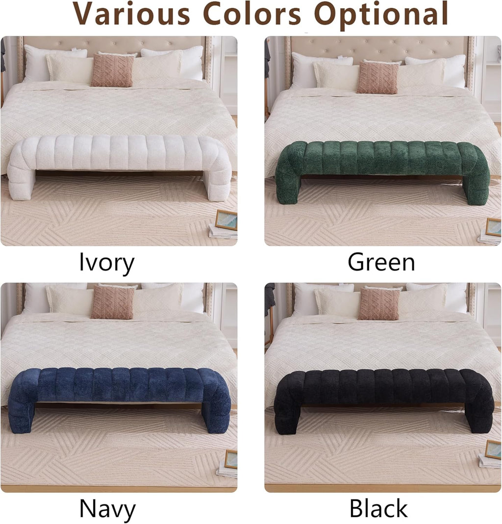 Arched Ottoman Bench for Bedroom Living Room,69.7" Chenille Long Benches for Bed End King Size,Modern Channel Tufted Seating Bench for Entryway,Window,Bedside (Black, 69.7")