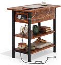 GRUSIGN End Table with Charging Station, Flip Top Side Table with USB Ports and Outlets, 3-Tier Small Side Table with Storage for Small Space, End Tables for Living Room/Bedroom, Rustic Brown