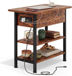 GRUSIGN End Table with Charging Station, Flip Top Side Table with USB Ports and Outlets, 3-Tier Small Side Table with Storage for Small Space, End Tables for Living Room/Bedroom, Rustic Brown